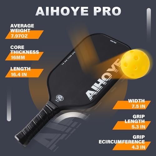Aihoye PRO Pickleball Paddles- Raw T700 Carbon Fiber Textured Surface (CFS) with High Grit & Spin, Pickleball Paddles Set of 2 with 16MM Polypropylene Honeycomb Core, USAPA Approved Sports & Outdoors - Image 5