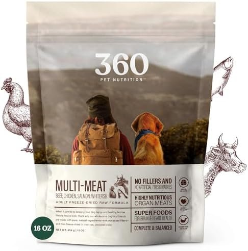 360 Pet Nutrition Freeze Dried Raw Complete Meal for Adult Dogs, High Protein, Omega 3's, No Fillers, Made in The USA, 16 Ounce (Multi Meat) Pet Supplies