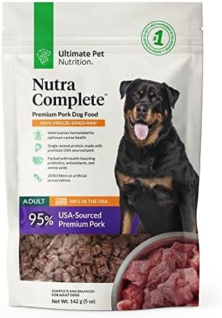 ULTIMATE PET NUTRITION Nutra Complete Raw Freeze Dried Dog Food, Veterinarian Formulated with Antioxidants, Prebiotics & Amino Acids (5 Ounce, Pork) Pet Supplies
