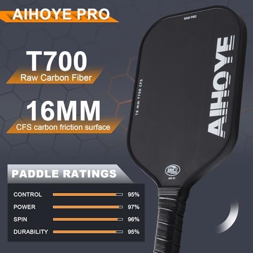 Aihoye PRO Pickleball Paddles- Raw T700 Carbon Fiber Textured Surface (CFS) with High Grit & Spin, Pickleball Paddles Set of 2 with 16MM Polypropylene Honeycomb Core, USAPA Approved Sports & Outdoors - Image 6