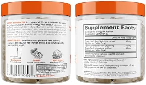 Genius Mushroom - Lions Mane, Cordyceps and Reishi - System Booster & Nootropic Supplement - for Energy & Support, 90 Veggie Pills Health & Household - Image 9