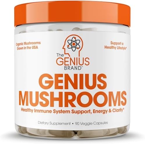Genius Mushroom - Lions Mane, Cordyceps and Reishi - System Booster & Nootropic Supplement - for Energy & Support, 90 Veggie Pills Health & Household
