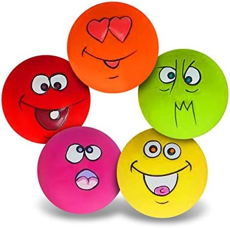 Pet Supplies N-S Dog Toy,Squeaky Dog Toys Chewing Durable Teething Latex Rubber Soft Interactive Fetch Play Dog Balls with Funny Face for Puppy Small Medium Pet Dog (5PCS), 2.16x2.16x1.18 Inch