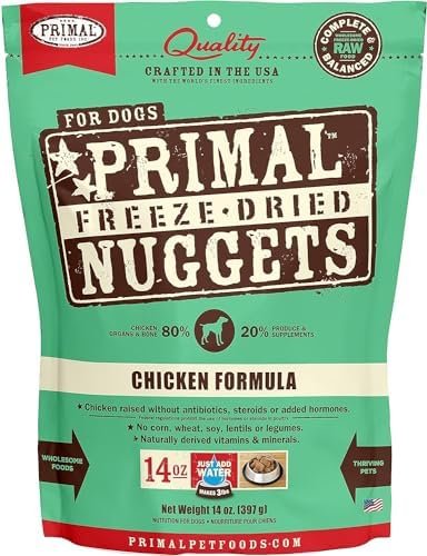 Primal Freeze Dried Dog Food Nuggets, Chicken; Complete Balanced Meal, Topper or Treat; Premium, Healthy, Grain Free, High Protein Raw Dog Food, 14 oz Pet Supplies
