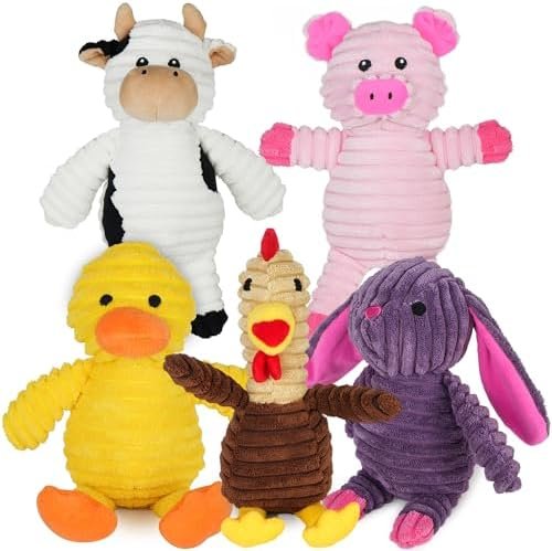 Pet Supplies PrimePets Dog Toys, 5 Pack, Plush Dog Squeaky Toys, Assortment Value Bundle Animal Pet Toy for Small Medium Large Dogs, Stuffed Puppy Chew Toy, Cute Dog Gift Toys