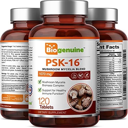 PSK-16 Mushroom Supplement Capsules 1070 mg 120 Tablets - 15 Multi Mushroom Blend Pills Including Shitake, Reishi, Maitake, Turkey Tail - Mushroom Immune Complex with Vitamin C Health & Household - Image 4