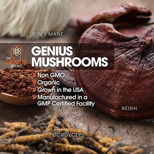 Genius Mushroom - Lions Mane, Cordyceps and Reishi - System Booster & Nootropic Supplement - for Energy & Support, 90 Veggie Pills Health & Household - Image 7
