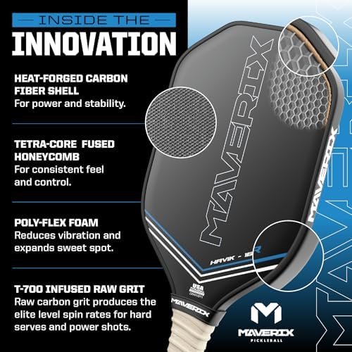 Maverix Havik -16 Professional Carbon Fiber Pickleball Paddle | Ultimate Power, Spin, and Control | Raw Carbon Fiber Design with Cover | Sports & Outdoors - Image 4