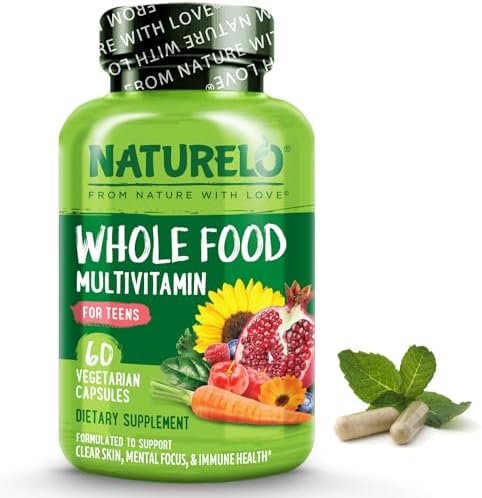 NATURELO Whole Food Multivitamin for Teens - Vitamins and Minerals for Teenage Boys and Girls - Supplement for Active Kids - with Organic Whole Foods - Non-GMO - Vegan & Vegetarian - 60 Capsules Health & Household