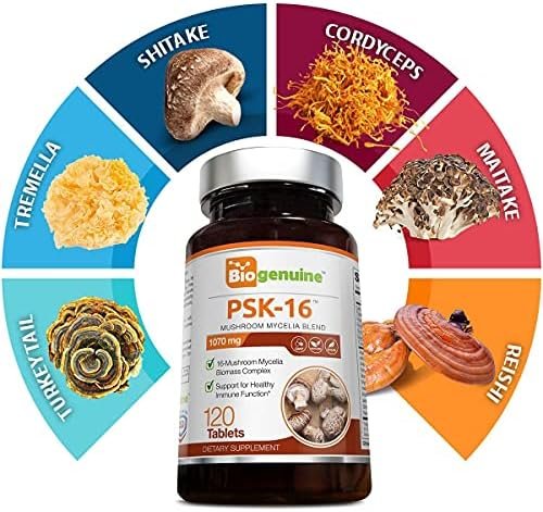 PSK-16 Mushroom Supplement Capsules 1070 mg 120 Tablets - 15 Multi Mushroom Blend Pills Including Shitake, Reishi, Maitake, Turkey Tail - Mushroom Immune Complex with Vitamin C Health & Household - Image 5