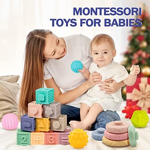 Jyusmile Baby Toys 6-12 Months, Montessori Toys for Babies 6-12 Months, Incl Stacking Building Blocks & Soft Infant Teething Toys & Sensory Balls for Toddlers 0-3-6-9-12 Months Toys & Games - Image 7