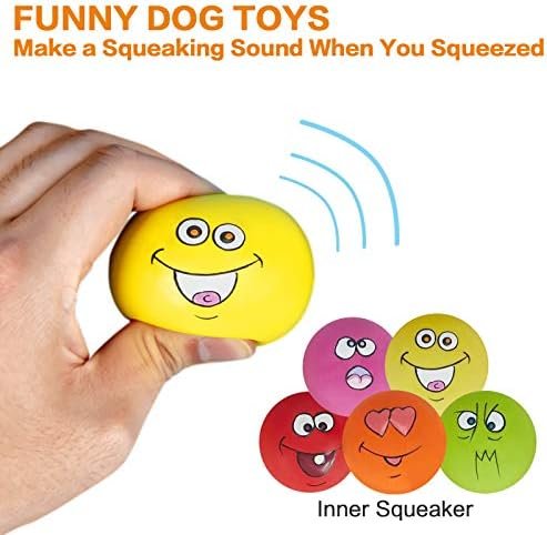 Pet Supplies N-S Dog Toy,Squeaky Dog Toys Chewing Durable Teething Latex Rubber Soft Interactive Fetch Play Dog Balls with Funny Face for Puppy Small Medium Pet Dog (5PCS), 2.16x2.16x1.18 Inch - Image 4