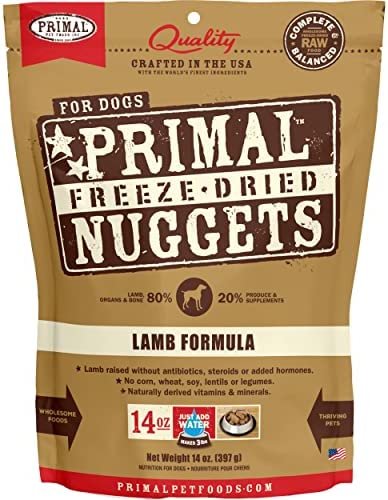 Primal Freeze Dried Dog Food Nuggets, Lamb; Complete & Balanced Meal; Also Use as Topper or Treat; Premium, Healthy, Grain Free, High Protein Raw Dog Food, 14 oz Pet Supplies