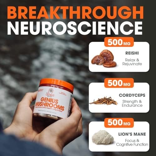Genius Mushroom - Lions Mane, Cordyceps and Reishi - System Booster & Nootropic Supplement - for Energy & Support, 90 Veggie Pills Health & Household - Image 5
