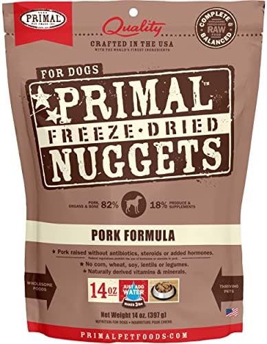 Primal Freeze Dried Dog Food Nuggets, Pork; Complete & Balanced Meal; Also Use as Topper or Treat; Premium, Healthy, Grain Free, High Protein Raw Dog Food, 14 oz Pet Supplies