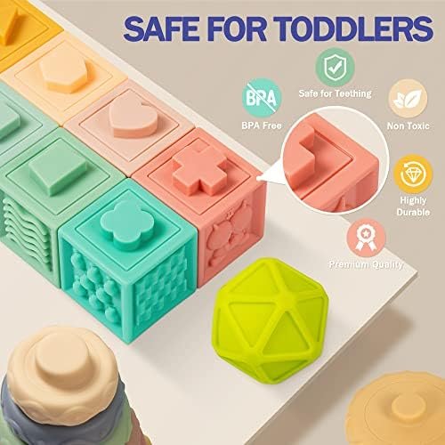 Jyusmile Baby Toys 6-12 Months, Montessori Toys for Babies 6-12 Months, Incl Stacking Building Blocks & Soft Infant Teething Toys & Sensory Balls for Toddlers 0-3-6-9-12 Months Toys & Games - Image 2
