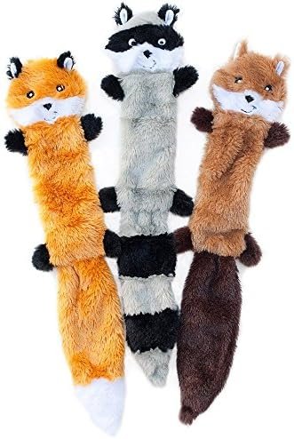 ZippyPaws Skinny Peltz - Fox, Raccoon, & Squirrel - No Stuffing Squeaky Dog Toys, Unstuffed Chew Toy for Small & Medium Breeds, Bulk Multi-Pack of 3 Soft Plush Toys, Flat No Stuffing Puppy Toys - 18" Pet Supplies