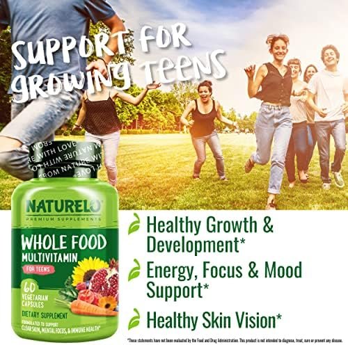NATURELO Whole Food Multivitamin for Teens - Vitamins and Minerals for Teenage Boys and Girls - Supplement for Active Kids - with Organic Whole Foods - Non-GMO - Vegan & Vegetarian - 60 Capsules Health & Household - Image 6