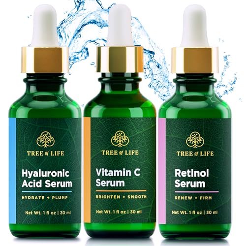 Tree of Life Facial Skin Care Set, Brightening, Firming, Hydrating, Dry Face, Dermatologist Tested - Trio Power Kit, Vitamin C, Retinol and Hyaluronic Acid, 3 count of 1 Fl Oz Beauty & Personal Care