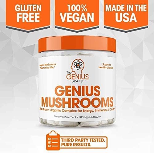 Genius Mushroom - Lions Mane, Cordyceps and Reishi - System Booster & Nootropic Supplement - for Energy & Support, 90 Veggie Pills Health & Household - Image 8