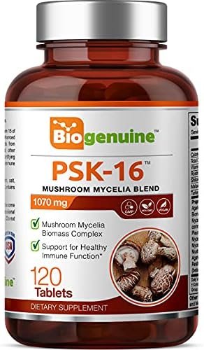 PSK-16 Mushroom Supplement Capsules 1070 mg 120 Tablets - 15 Multi Mushroom Blend Pills Including Shitake, Reishi, Maitake, Turkey Tail - Mushroom Immune Complex with Vitamin C Health & Household