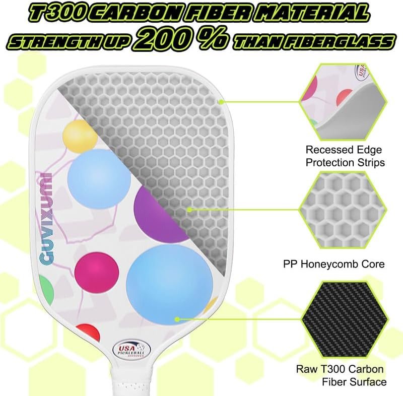 Guvixumi Pickleball Paddles Set of 2,Carbon Fiber Pickleball Paddles,Pickleball Rackets with Ergonomic Cushion Grip,Pickle Ball Paddle Set for Men and Women Sports & Outdoors - Image 4